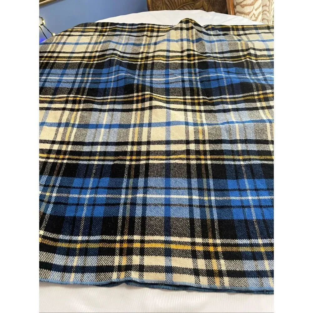 L.L. Bean Blue Plaid Wool Vintage Cabin Camp Cottage Blanket